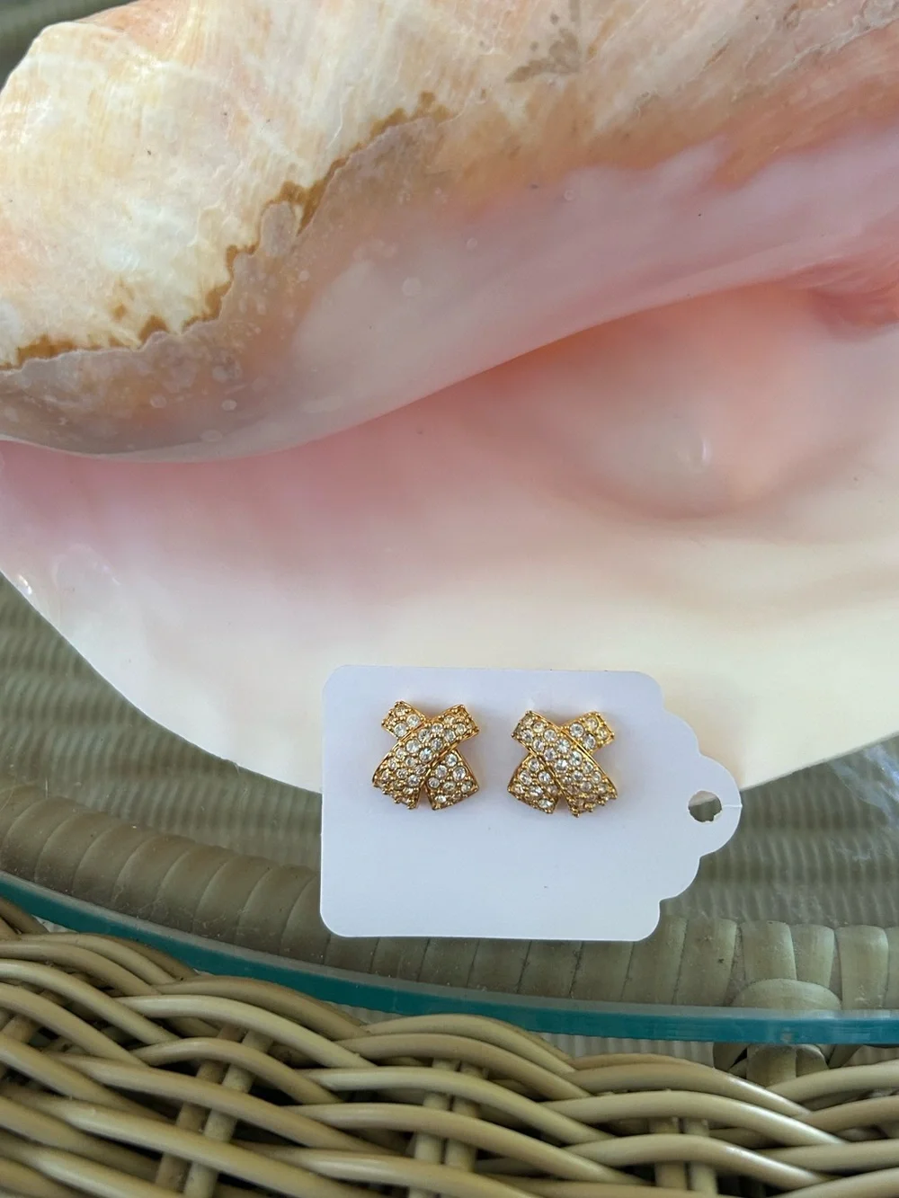 SWAROVSKI Signed Vintage Gold Tone Crystal Stud Earrings